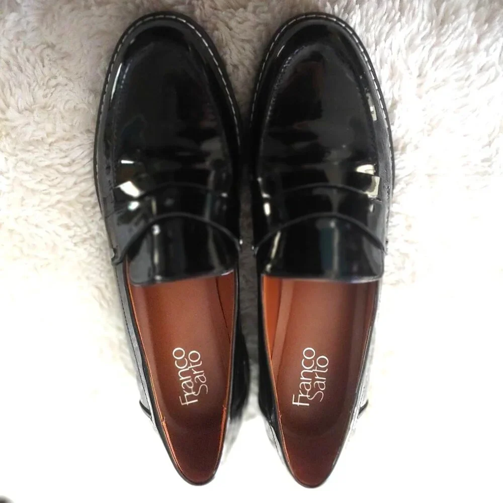 Franco Sarto Cassandra Platform Womens Preppy Academic ShIny Vinyl  Shoe 10 Y2k